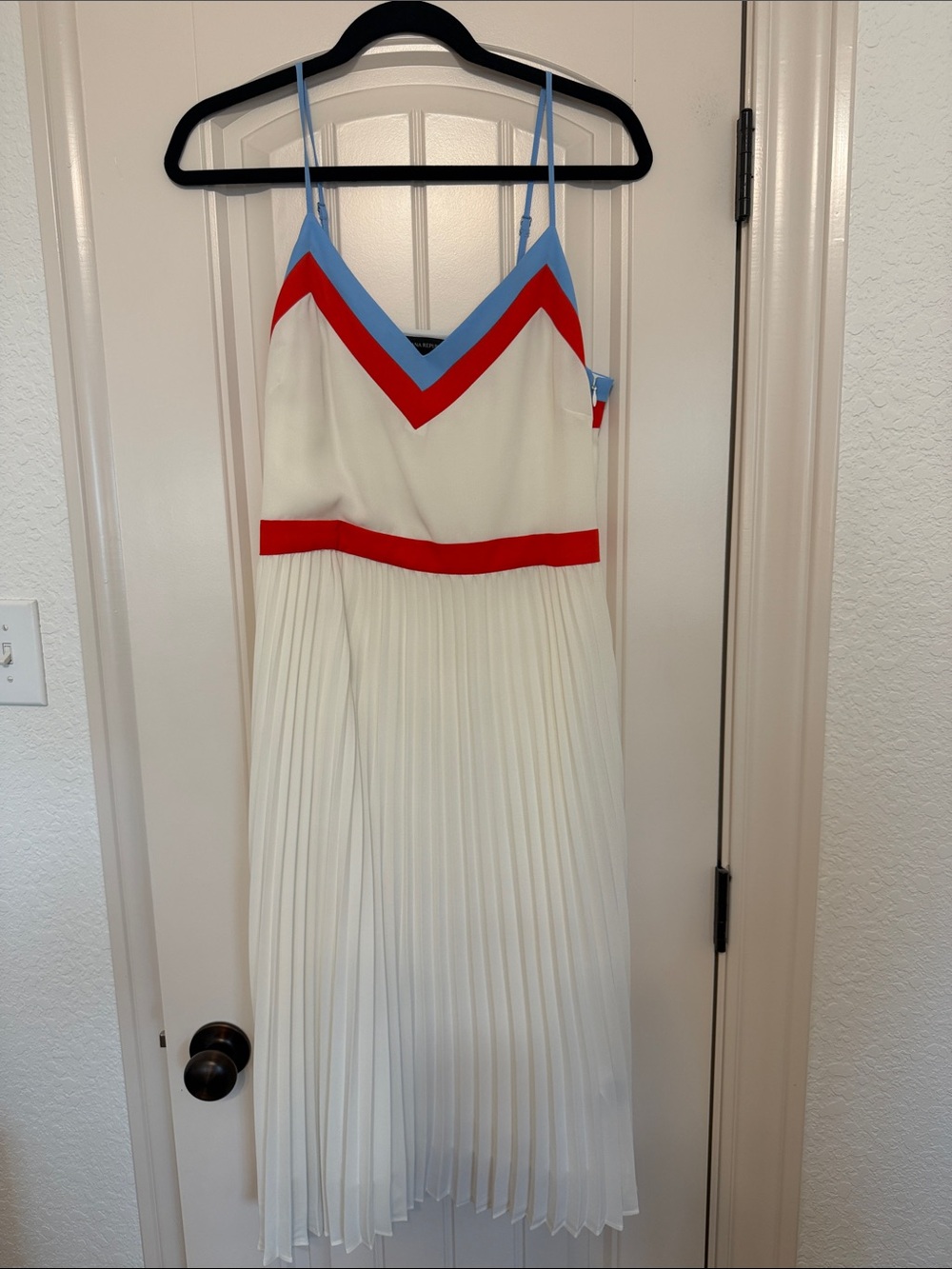 Banana Republic White Midi Dress with Red & Light Blue Trim